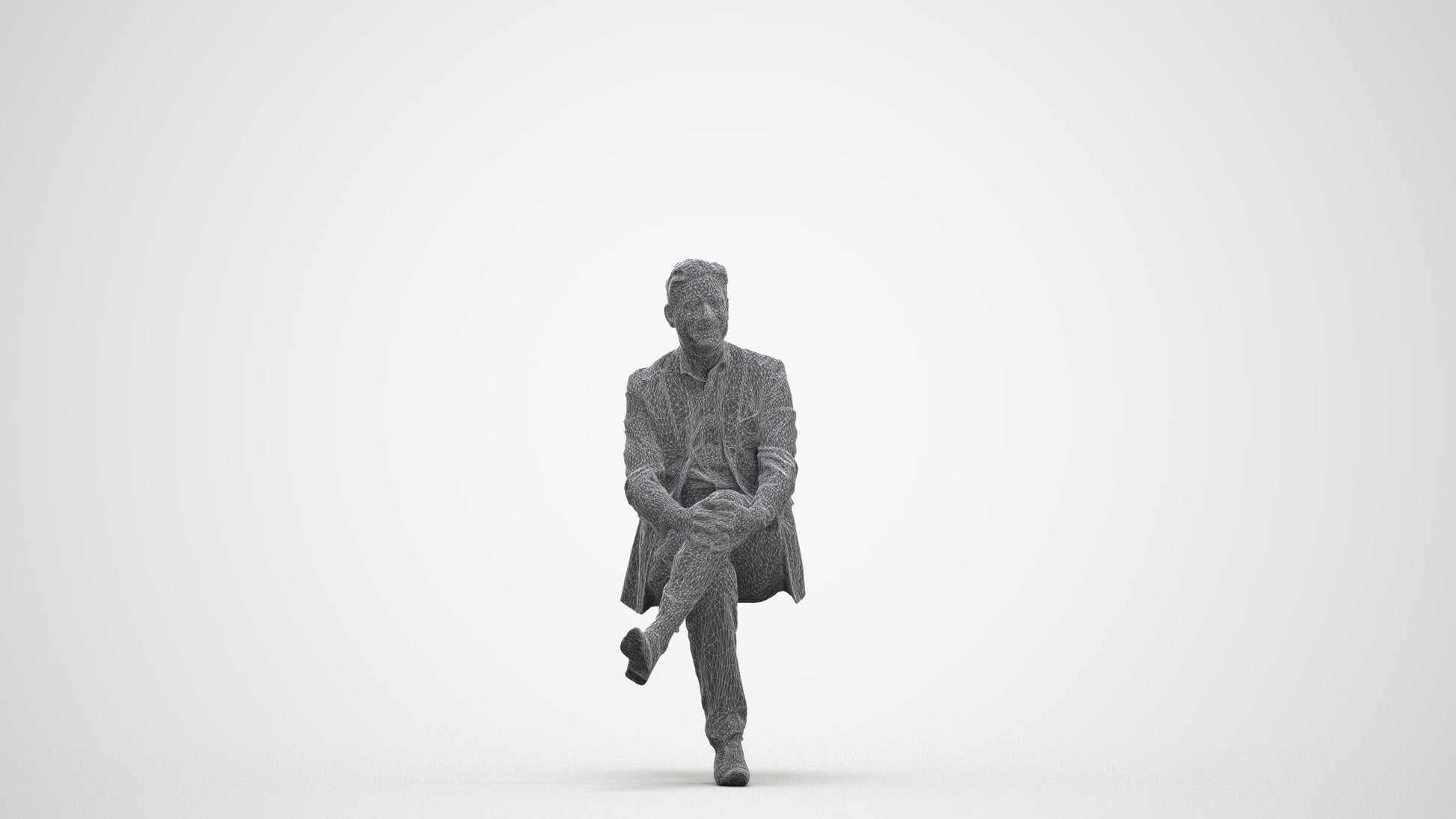 3D people model man business sitting, scanned human for 3ds Max rendering, three-quarter front view render