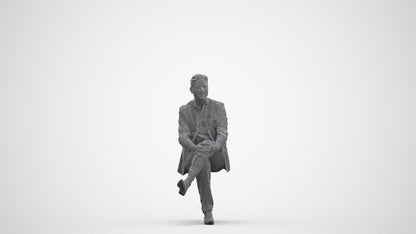 3D people model man business sitting, scanned human for 3ds Max rendering, three-quarter front view render