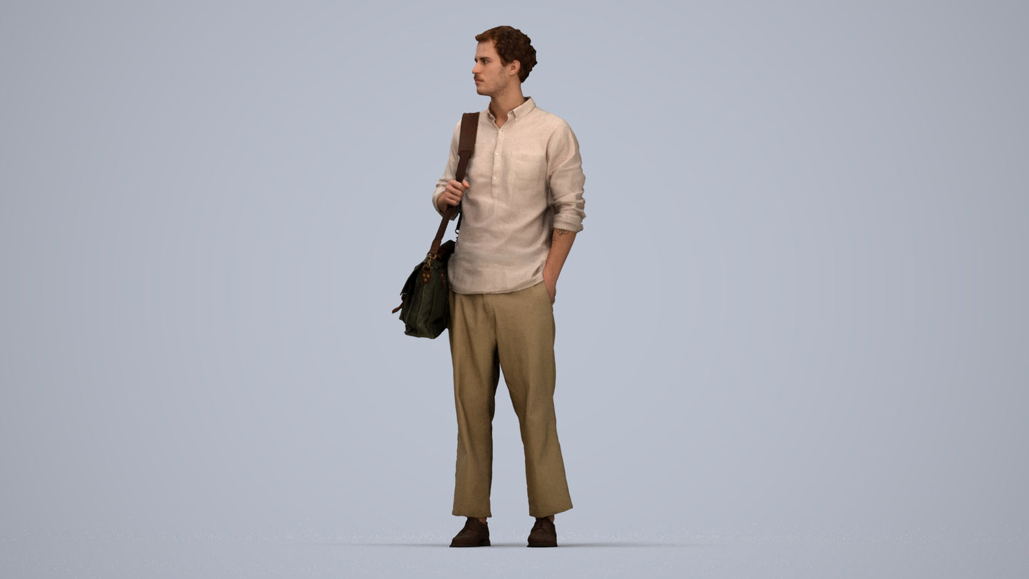 scanned 3D man casual standing, photogrammetry people for Enscape and V-Ray, top-down view render