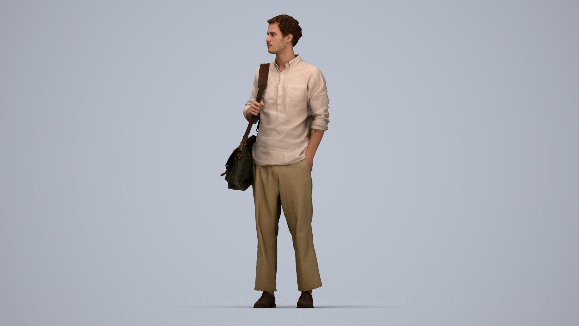 scanned 3D man casual standing, photogrammetry people for Enscape and V-Ray, top-down view render