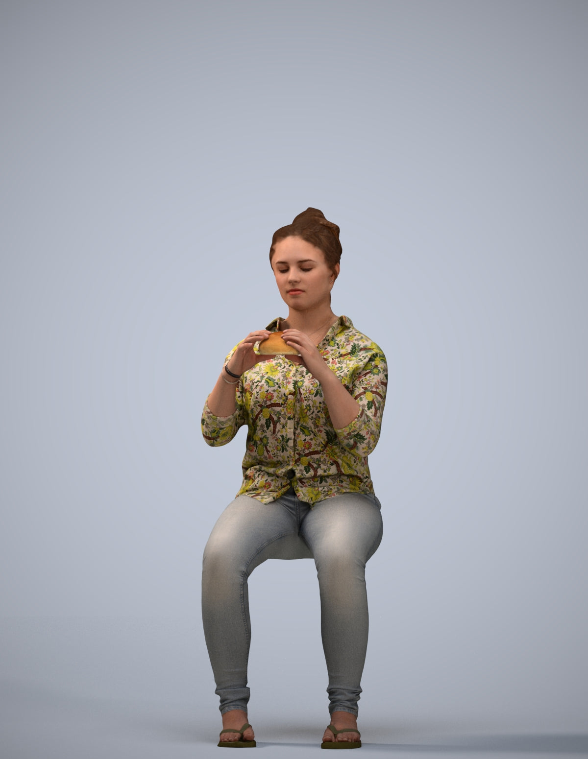 realistic 3D human woman casual sitting, archviz people FBX OBJ for Blender
