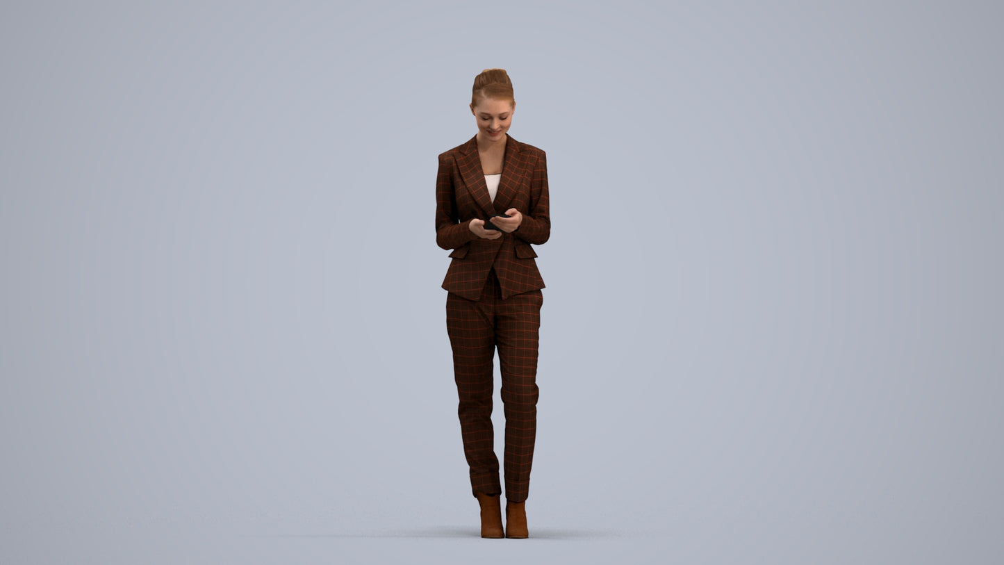 3D human model woman business standing, photogrammetry scanned person for archviz, standing pose render
