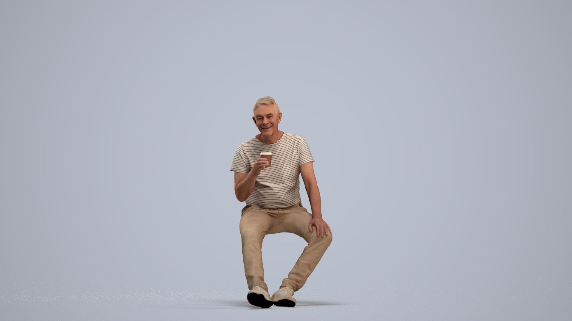 scanned 3D senior man casual sitting, photogrammetry people for Enscape and V-Ray, standing pose render