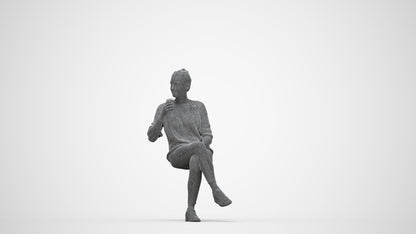 scanned 3D woman casual sitting, photogrammetry people for Enscape and V-Ray, wireframe back view