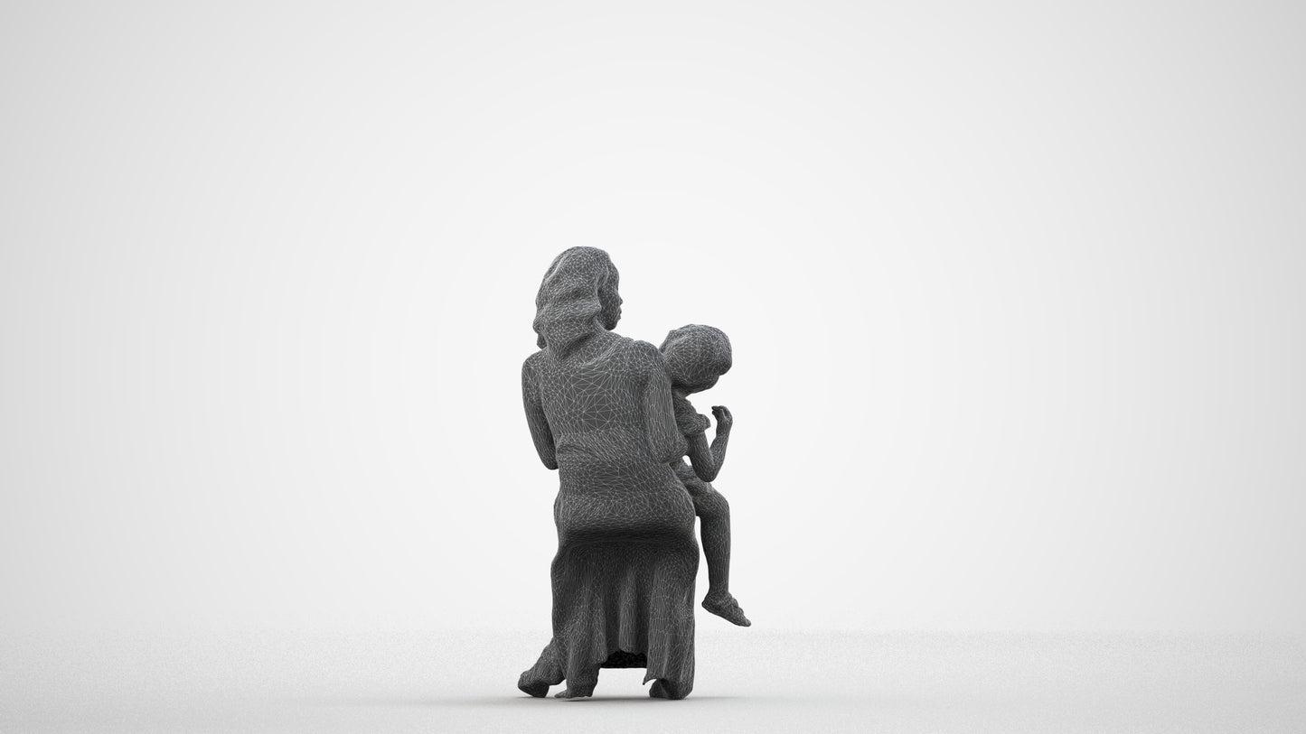 realistic 3D human girl casual kids, archviz people FBX OBJ for Blender, wireframe side view