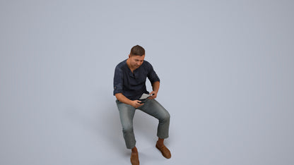 photogrammetry 3D man casual sitting, realistic human model archviz FBX, back view render