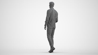3D human model man casual walking, photogrammetry scanned person for archviz, wireframe front view