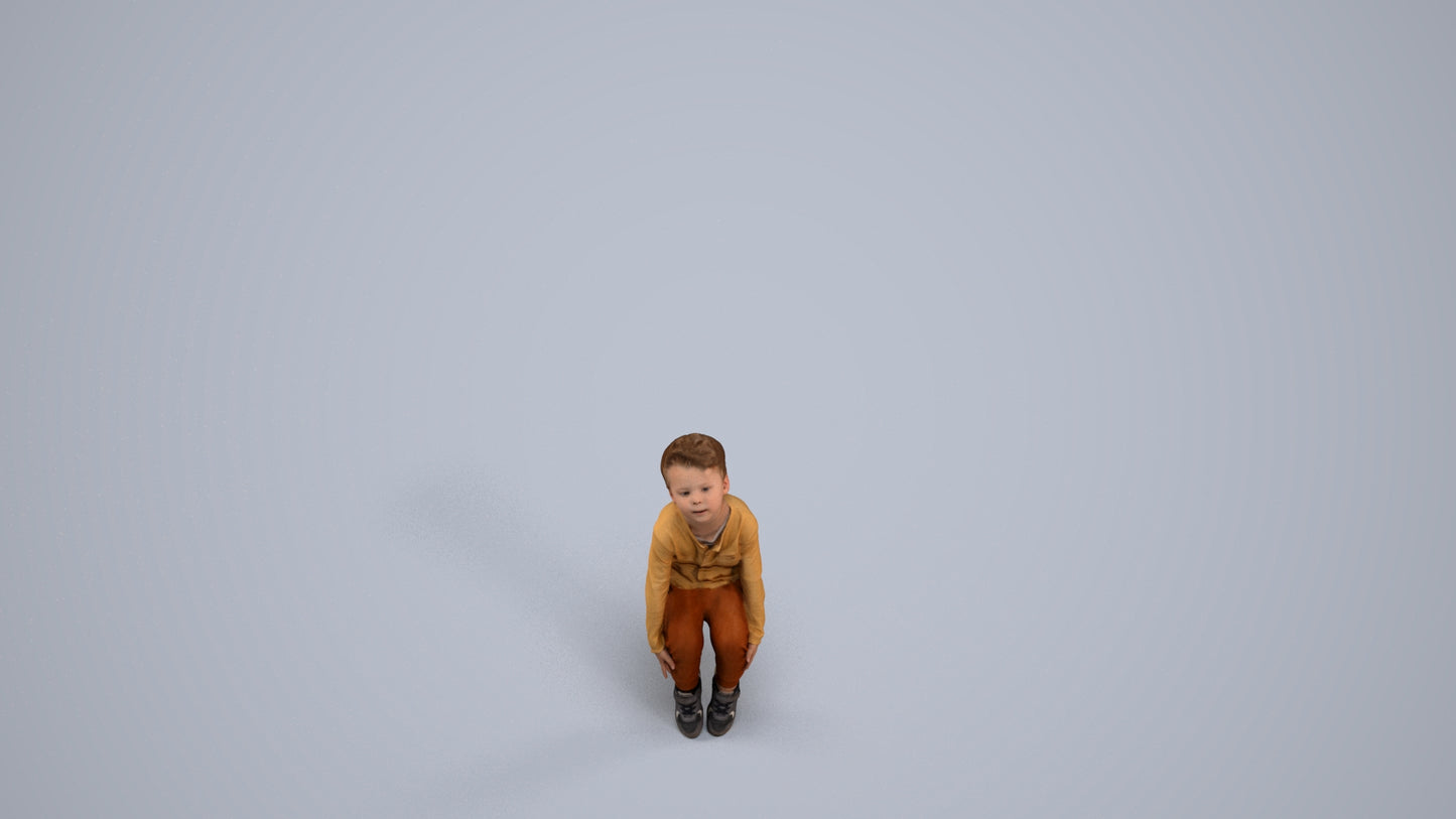 3D human model boy casual kids, photogrammetry scanned person for archviz, back view render