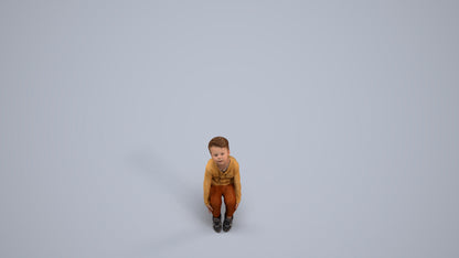 3D human model boy casual kids, photogrammetry scanned person for archviz, back view render