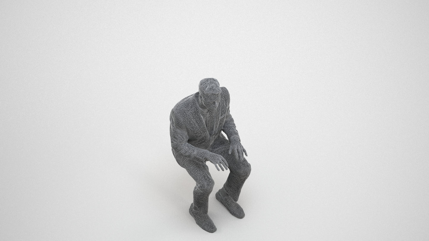 3D scanned man business, photorealistic archviz people for Enscape and SketchUp, wireframe three-quarter view