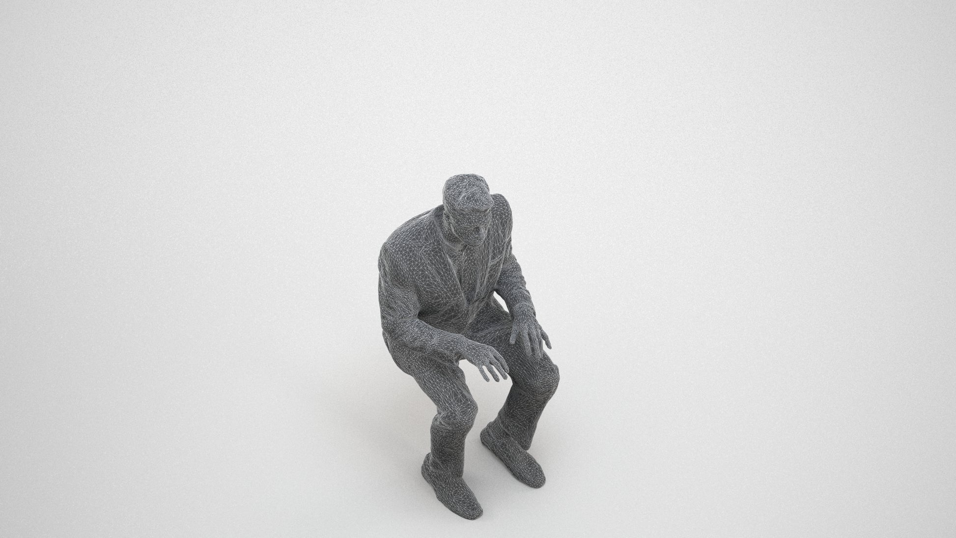 3D scanned man business, photorealistic archviz people for Enscape and SketchUp, wireframe three-quarter view