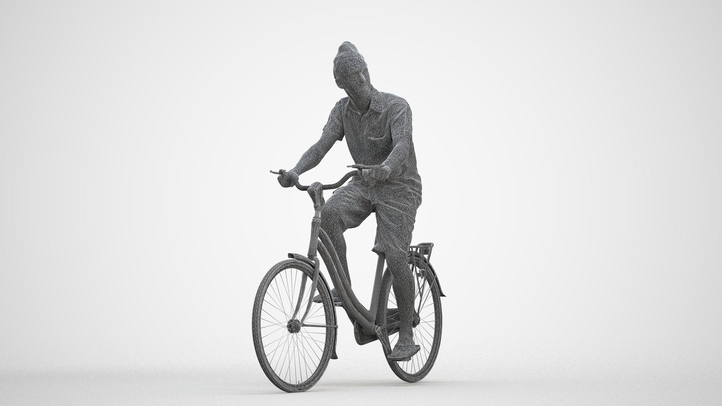 photogrammetry 3D man casual cycling, realistic human model archviz FBX, three-quarter front view render