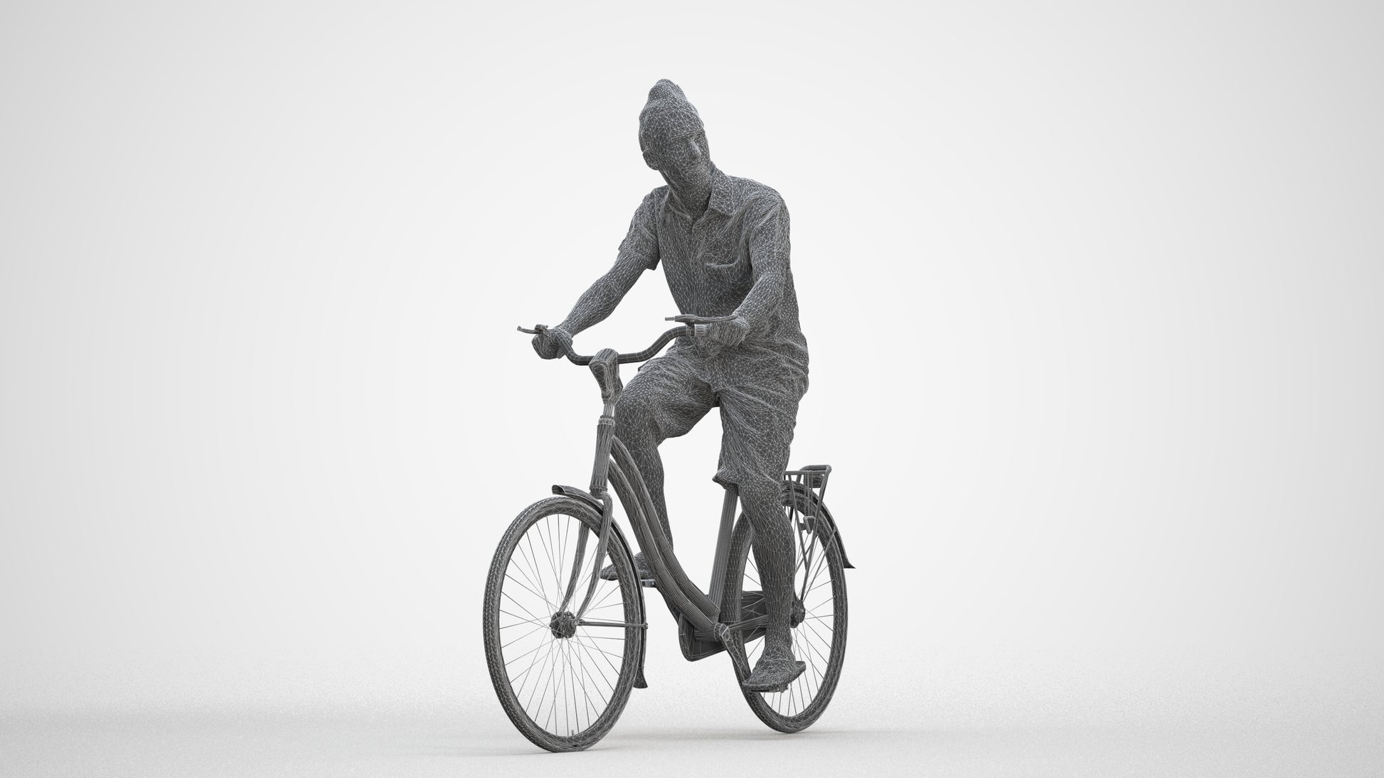 photogrammetry 3D man casual cycling, realistic human model archviz FBX, three-quarter front view render