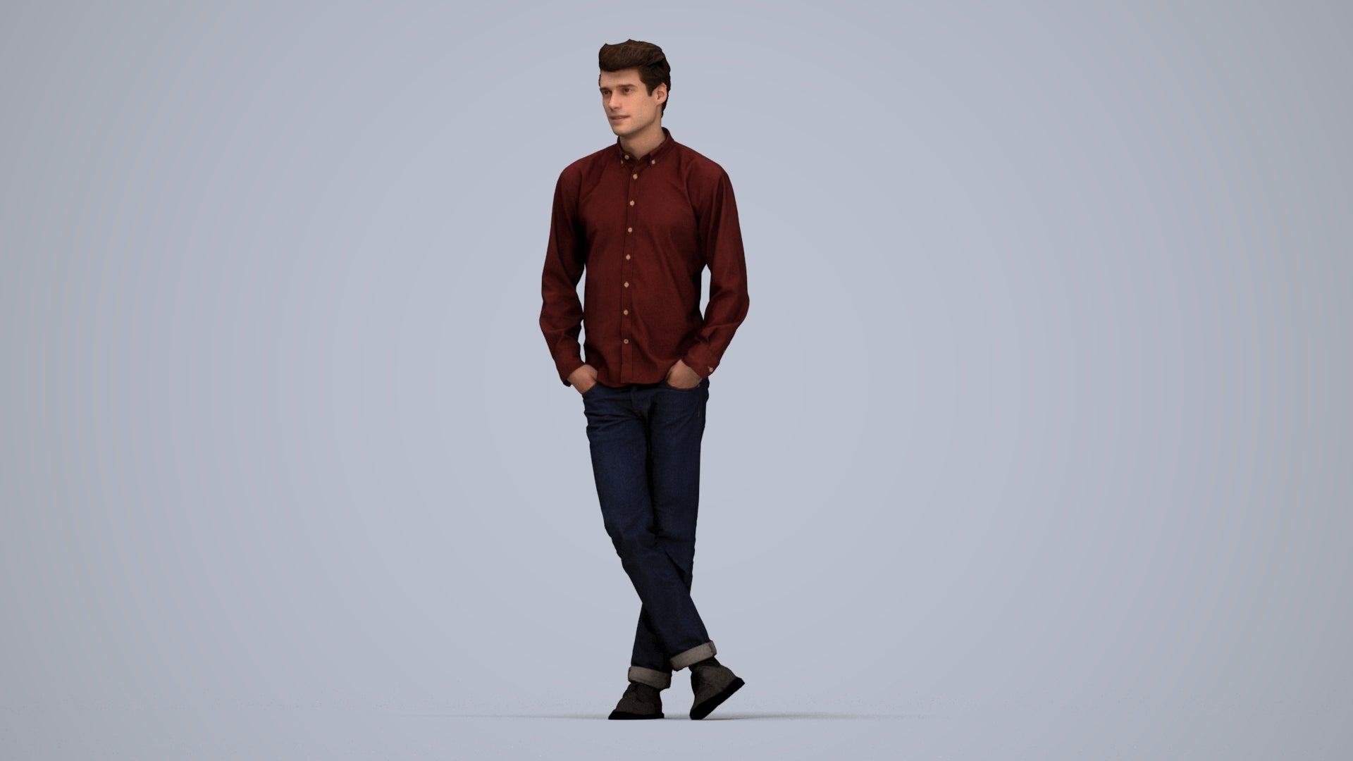 3D people model man casual standing, scanned human for 3ds Max rendering, top-down view render
