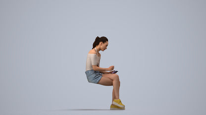 realistic 3D people woman casual sitting, render-ready for V-Ray and Corona, FBX OBJ, side view render