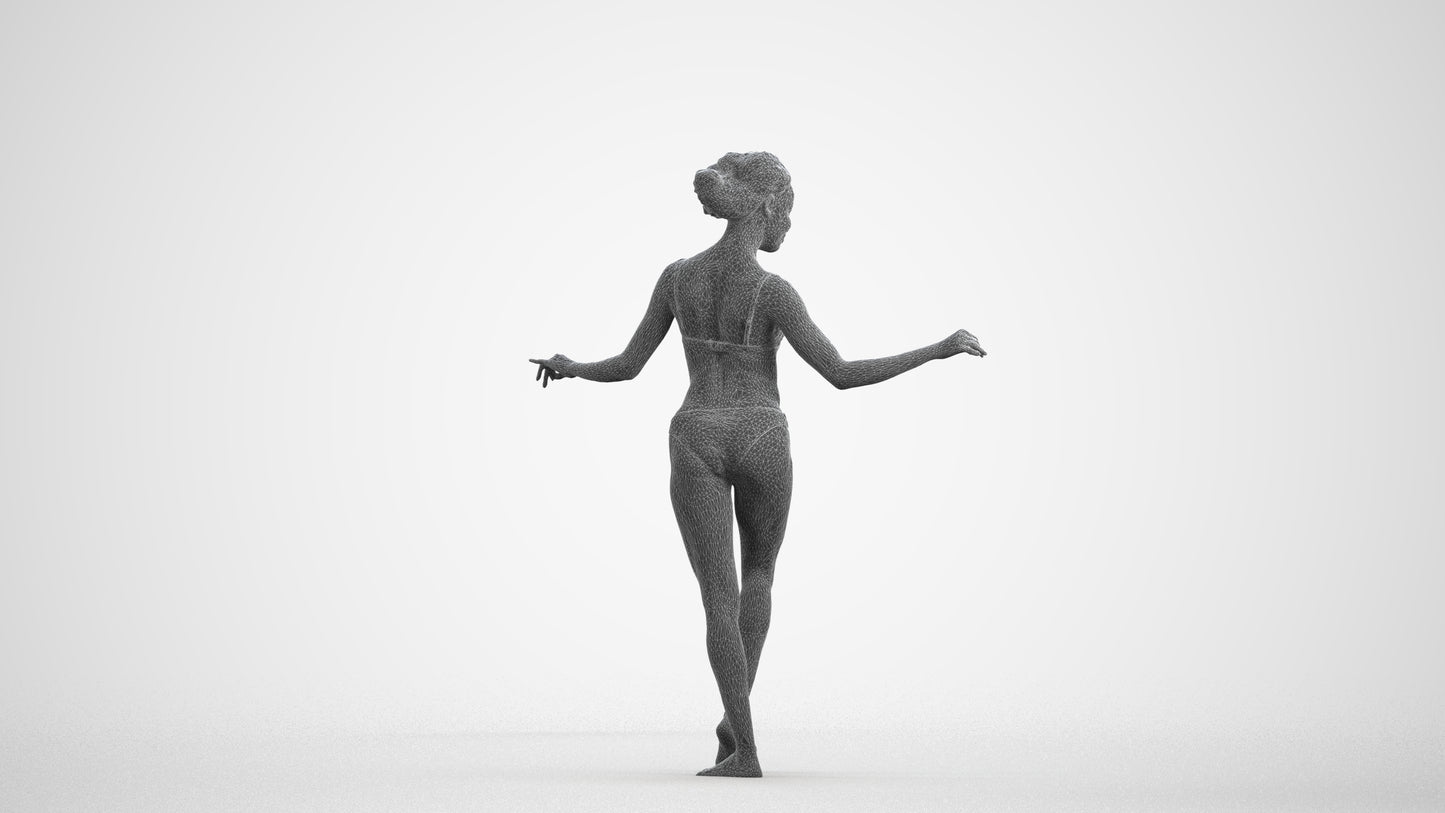 3D people model woman pool, scanned human for 3ds Max rendering, wireframe front view