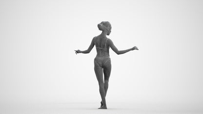 3D people model woman pool, scanned human for 3ds Max rendering, wireframe front view