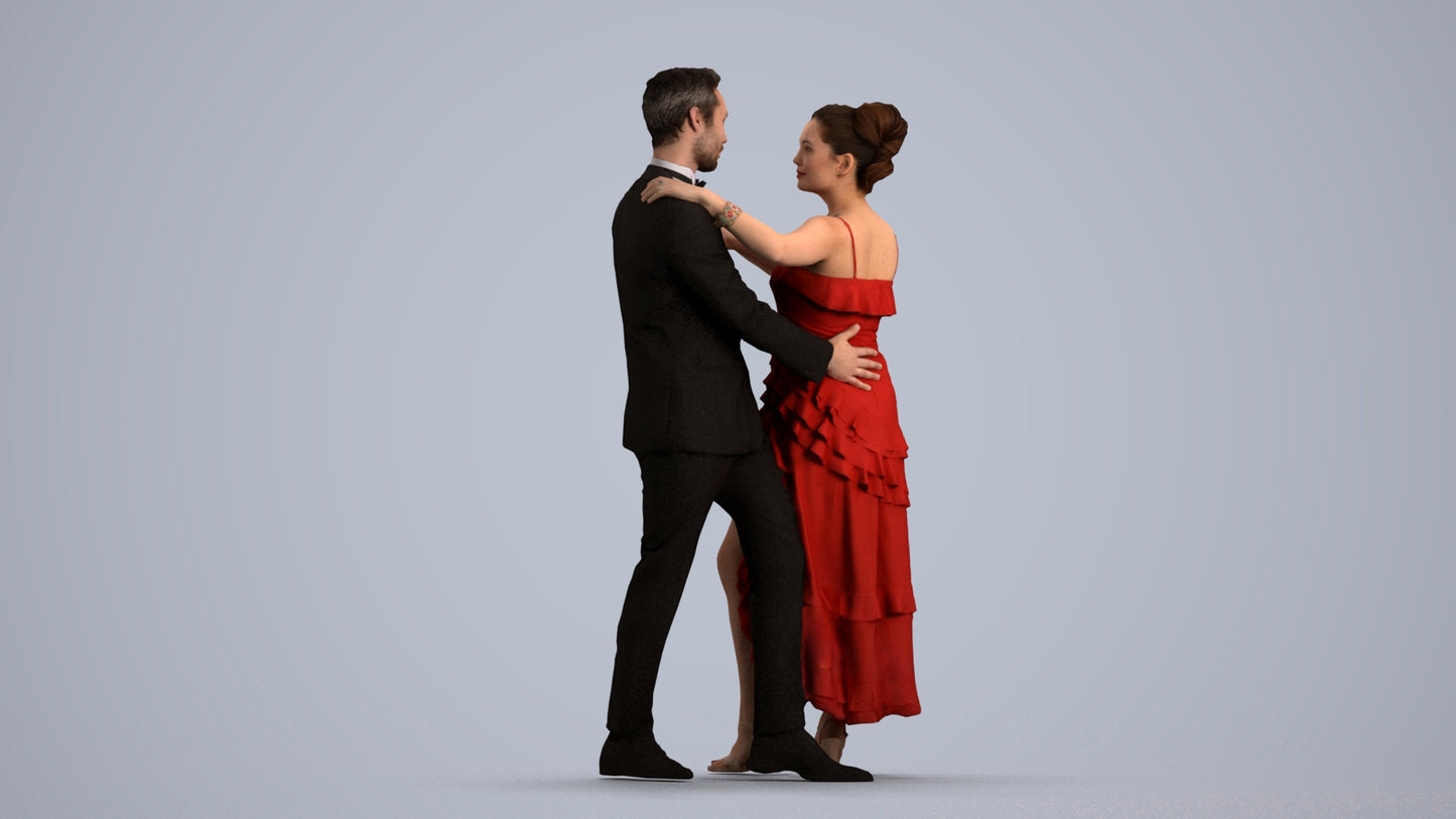 3D human model woman formal dancing, photogrammetry scanned person for archviz, front view render