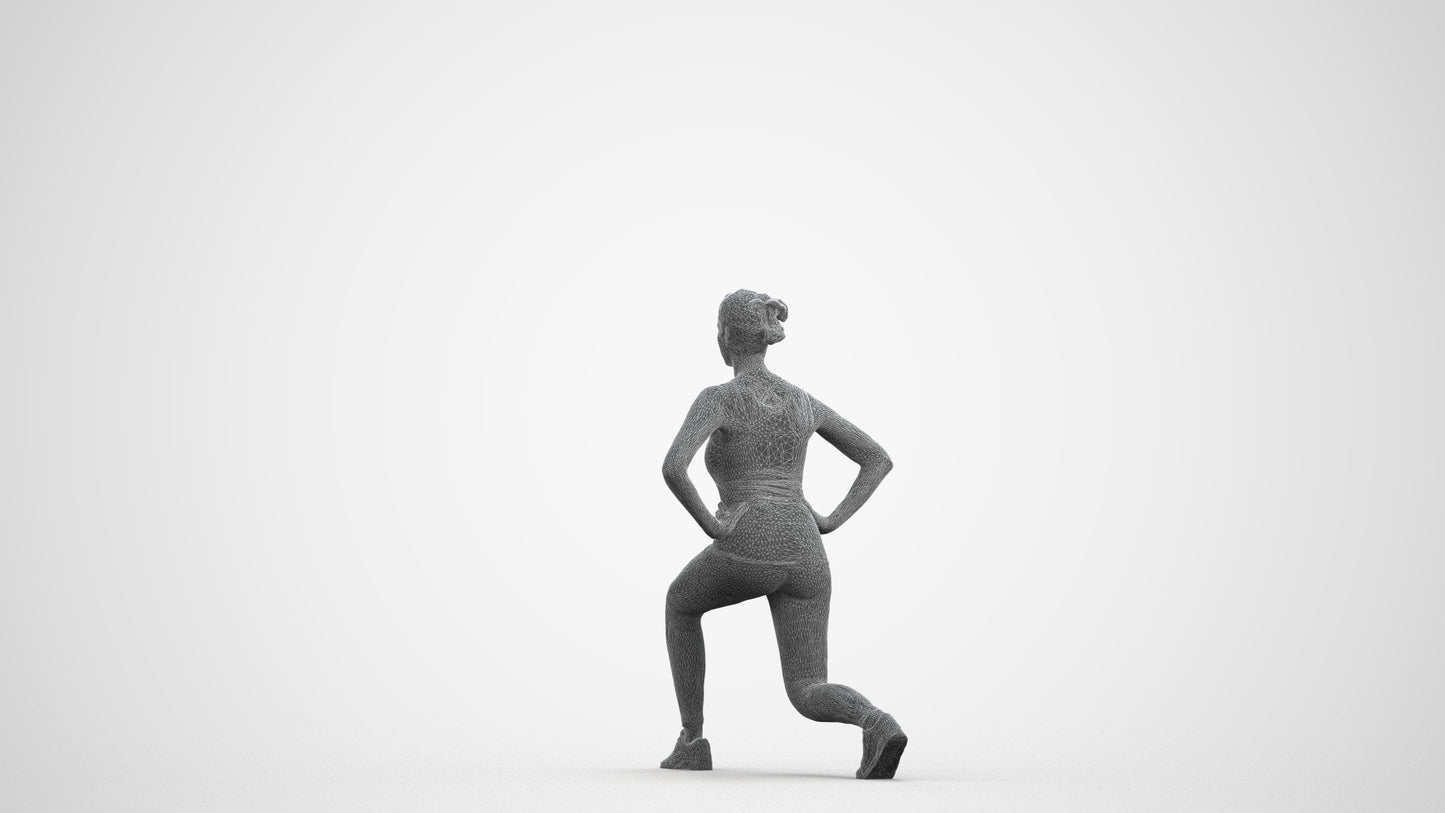 3D human model woman sport standing, photogrammetry scanned person for archviz, wireframe front view