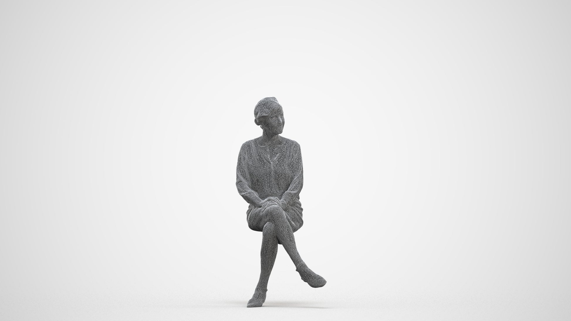 realistic 3D senior woman business sitting, scanned archviz people for Blender and 3ds Max, three-quarter front view render