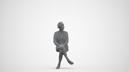 realistic 3D senior woman business sitting, scanned archviz people for Blender and 3ds Max, three-quarter front view render