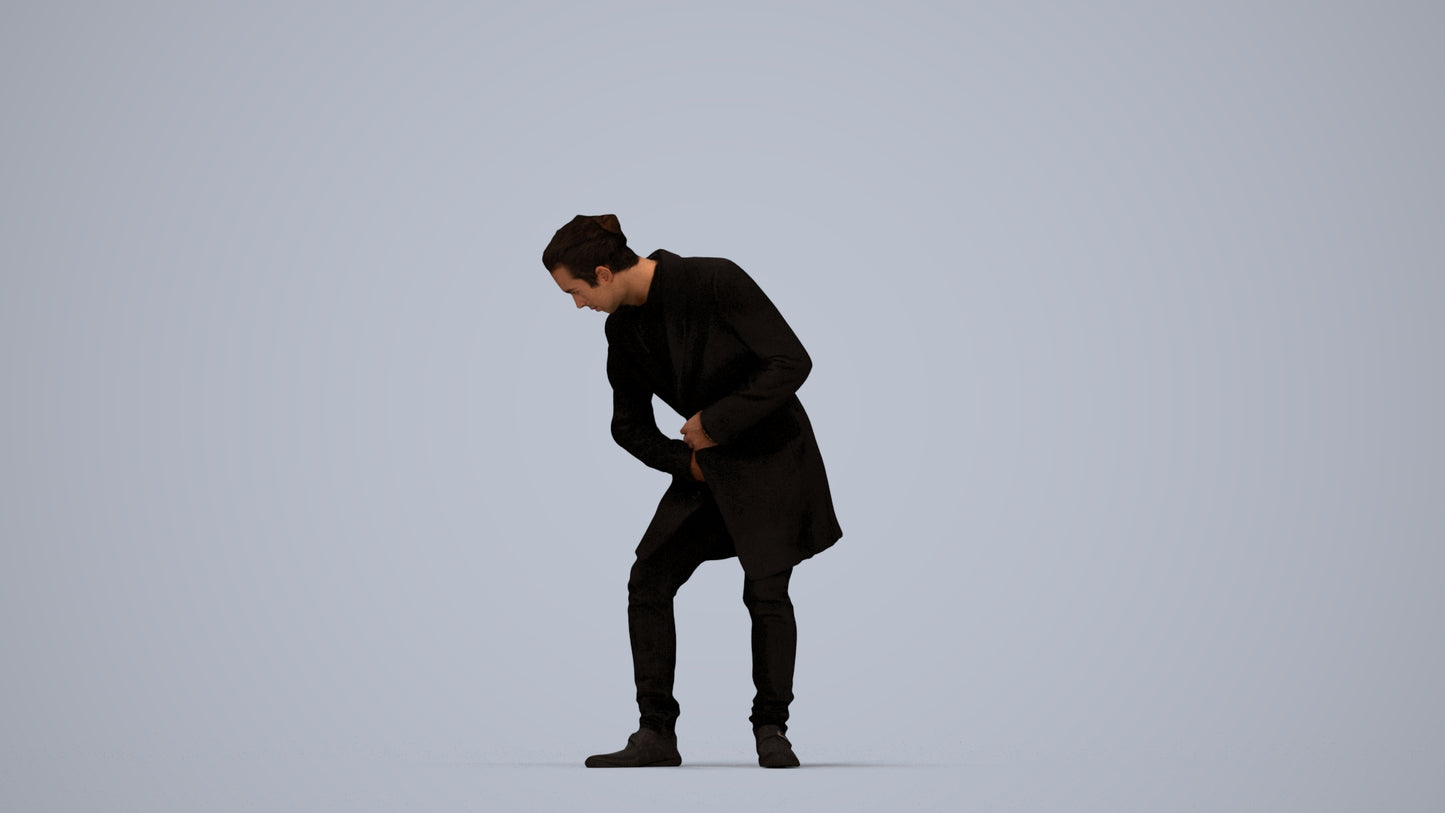 photogrammetry 3D man casual sitting, realistic human model archviz FBX, top-down view render