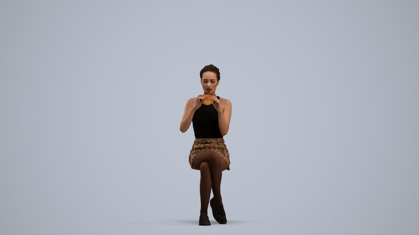 3D human model woman casual sitting, photogrammetry scanned person for archviz, standing pose render
