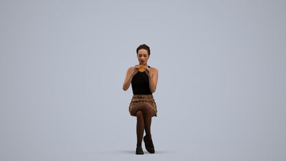 3D human model woman casual sitting, photogrammetry scanned person for archviz, standing pose render