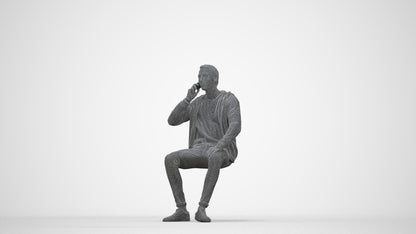 realistic 3D human man casual sitting, archviz people FBX OBJ for Blender, wireframe back view