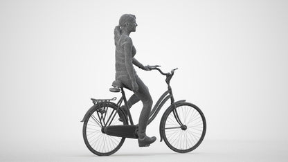realistic 3D human woman casual cycling, archviz people FBX OBJ for Blender, wireframe side view