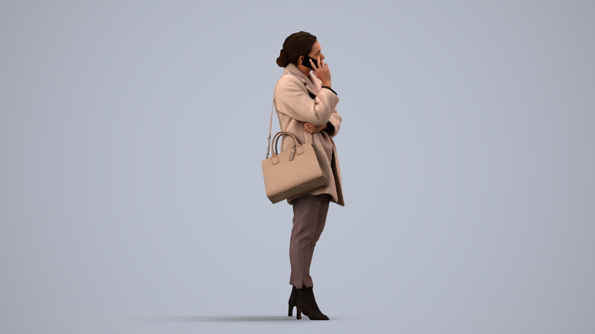 photogrammetry 3D woman business standing, realistic human model archviz FBX, side view render