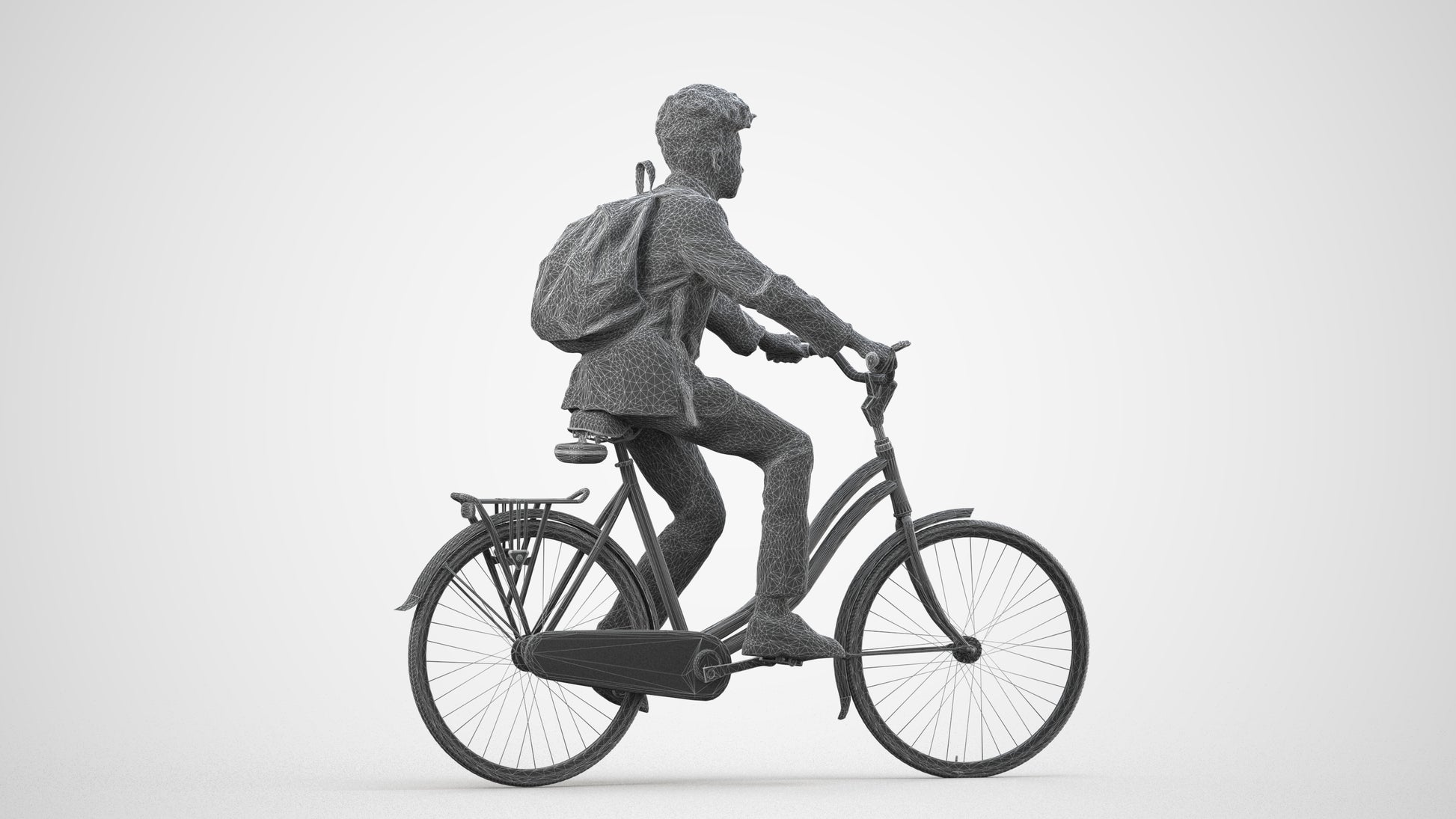 photogrammetry 3D man formal cycling, realistic human model archviz FBX, wireframe side view