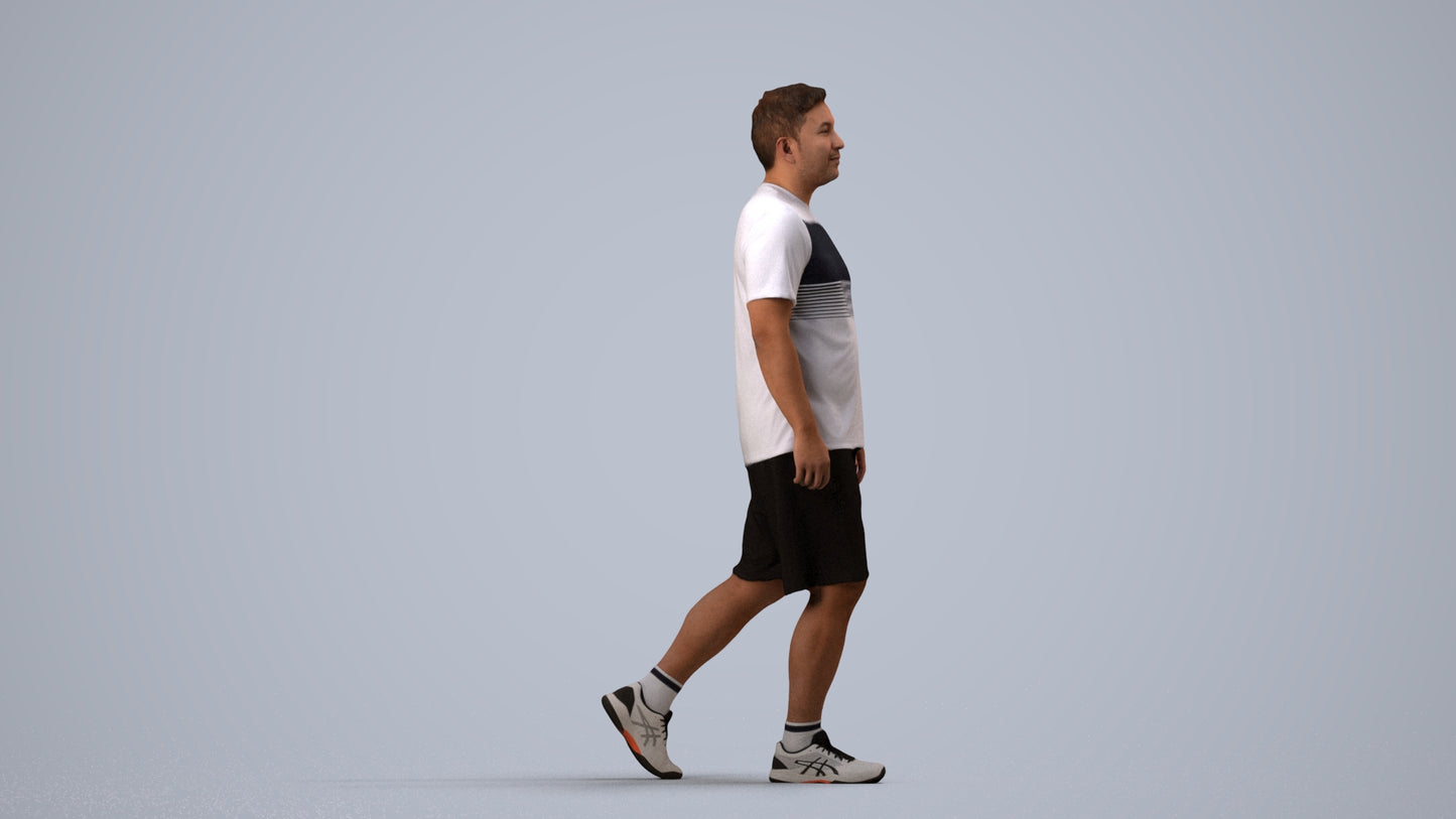 3D people model man sport, scanned human for 3ds Max rendering, side view render