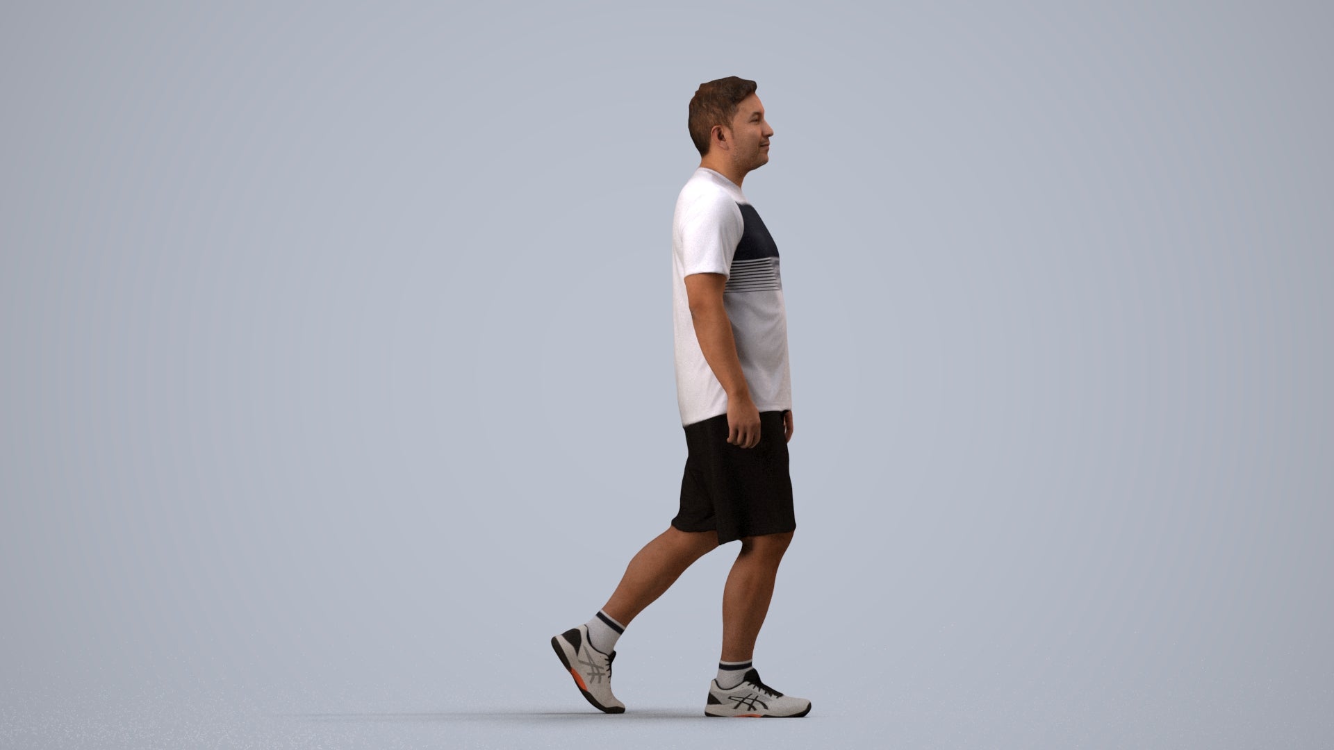 3D people model man sport, scanned human for 3ds Max rendering, side view render