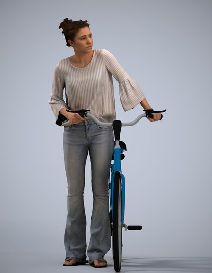 realistic 3D people woman casual cycling, render-ready for V-Ray and Corona, FBX OBJ