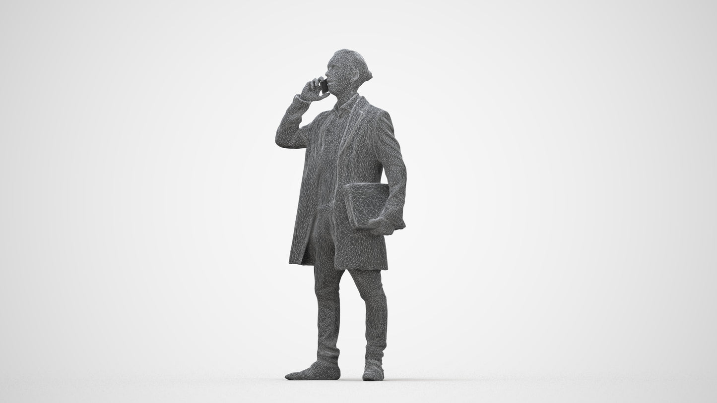 realistic 3D people man business standing, render-ready for V-Ray and Corona, FBX OBJ, wireframe back view