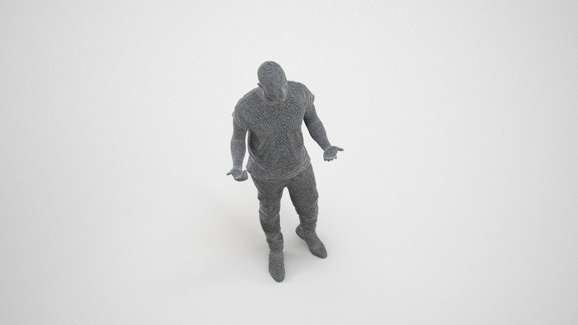 photogrammetry 3D man casual standing, realistic human model archviz FBX, wireframe three-quarter view