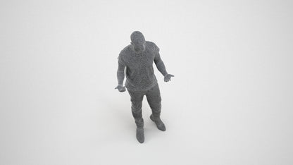 photogrammetry 3D man casual standing, realistic human model archviz FBX, wireframe three-quarter view