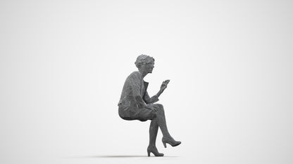 realistic 3D human woman business sitting, archviz people FBX OBJ for Blender, wireframe side view