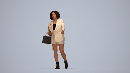 3D human model woman casual shopping, photogrammetry scanned person for archviz, top-down view render