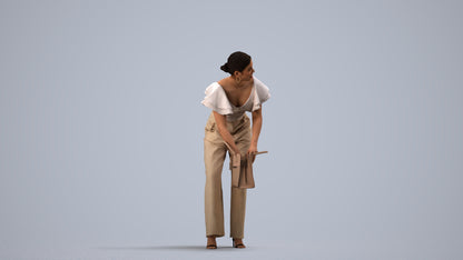 3D scanned woman standing business, photorealistic archviz people for Enscape and SketchUp, side view render
