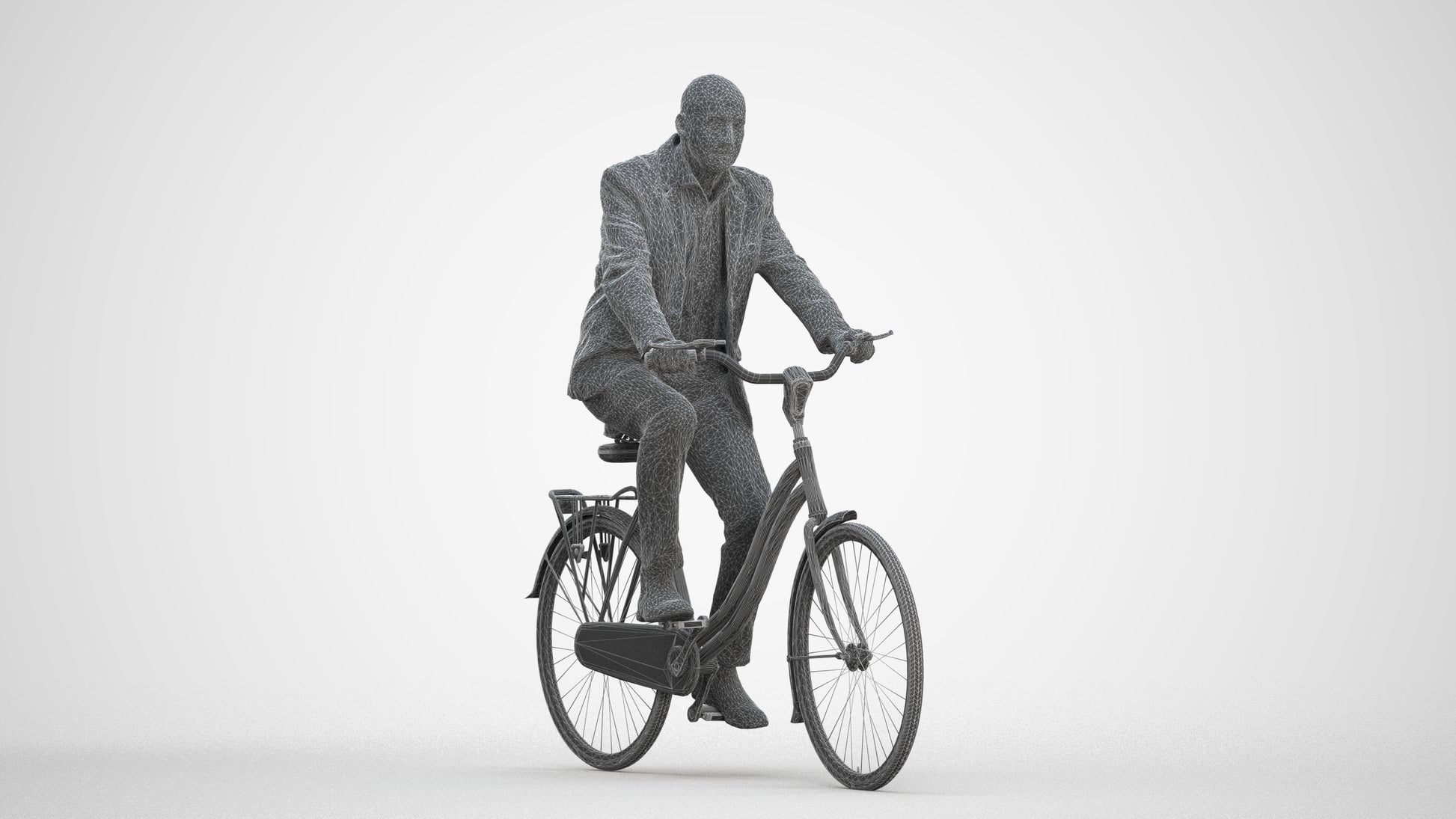 realistic 3D senior man business cycling, scanned archviz people for Blender and 3ds Max, three-quarter front view render