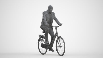 realistic 3D senior man business cycling, scanned archviz people for Blender and 3ds Max, three-quarter front view render