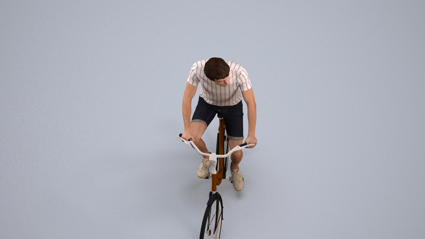 realistic 3D man casual cycling, scanned archviz people for Blender and 3ds Max, back view render