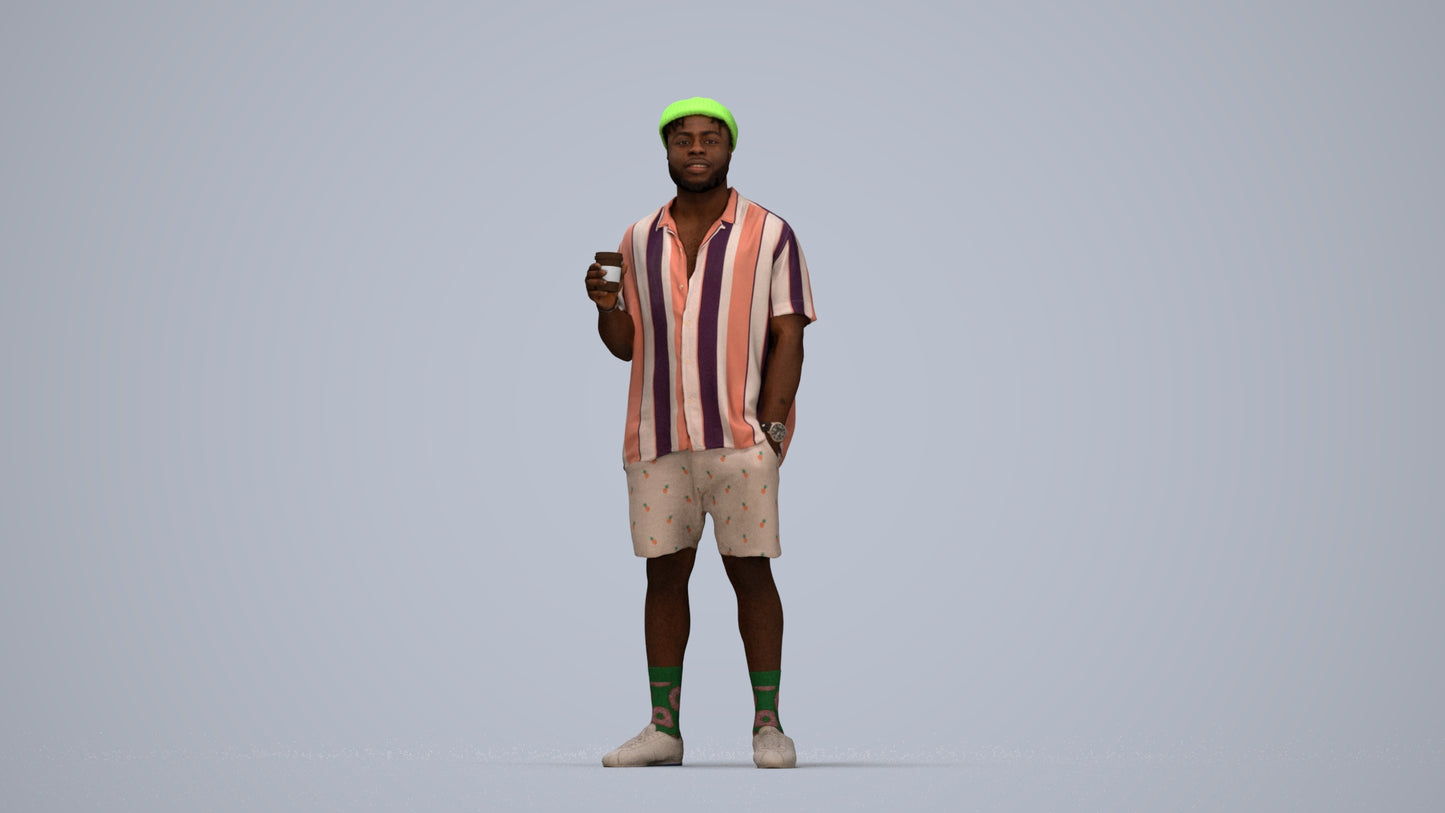 3D scanned man standing casual, photorealistic archviz people for Enscape and SketchUp, top-down view render