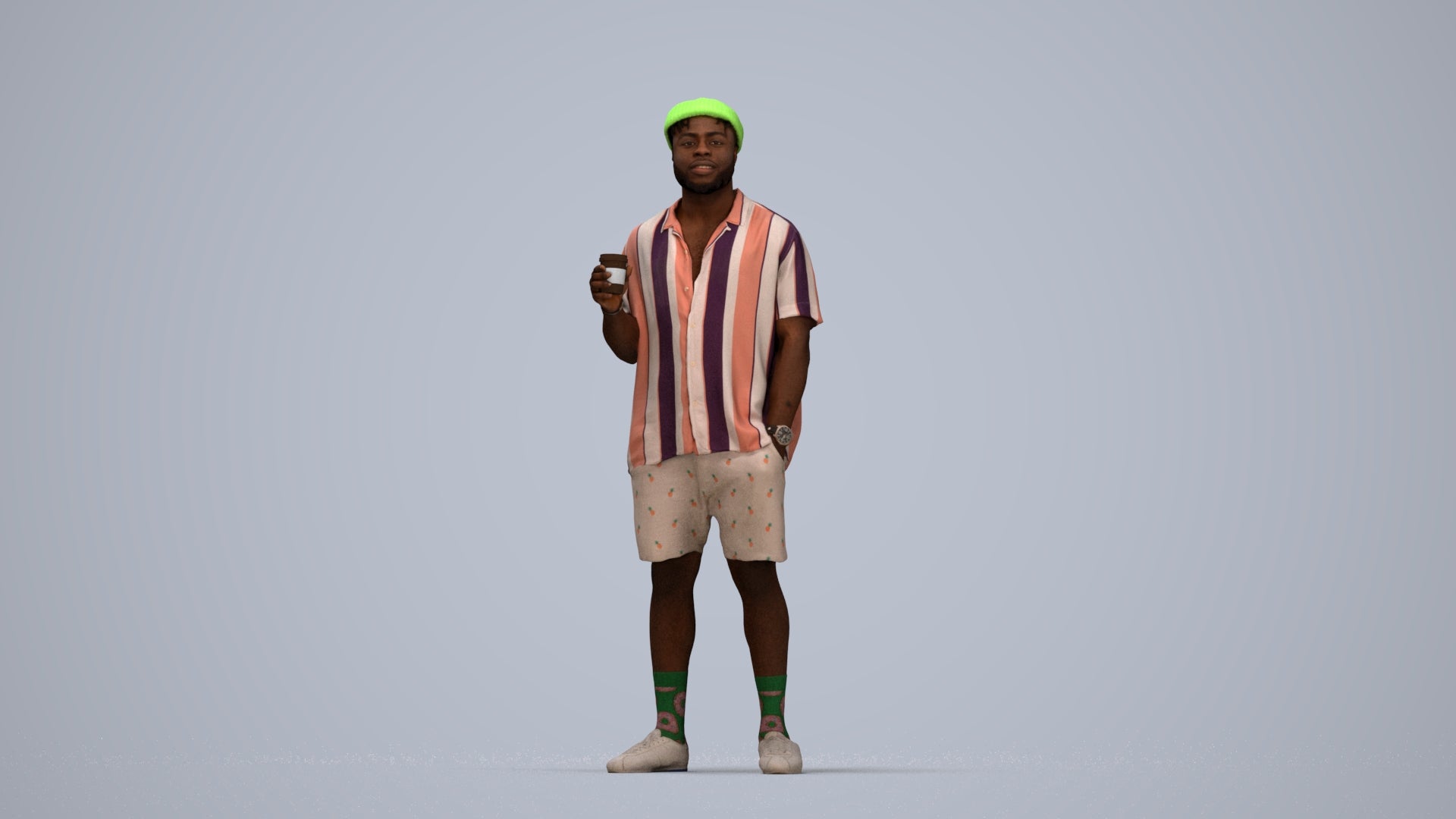 3D scanned man standing casual, photorealistic archviz people for Enscape and SketchUp, top-down view render
