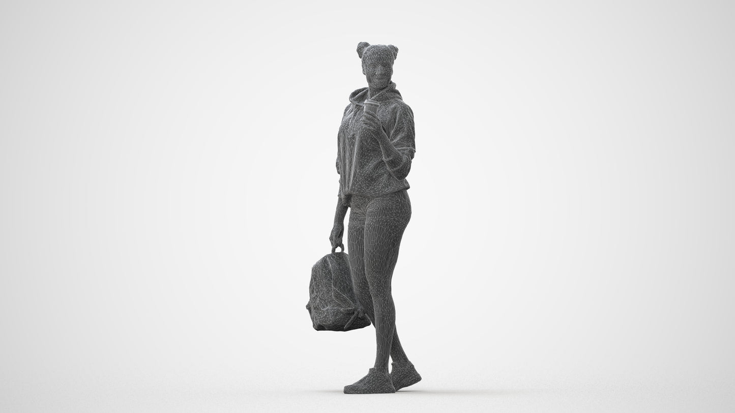 realistic 3D woman casual walking, scanned archviz people for Blender and 3ds Max, square thumbnail