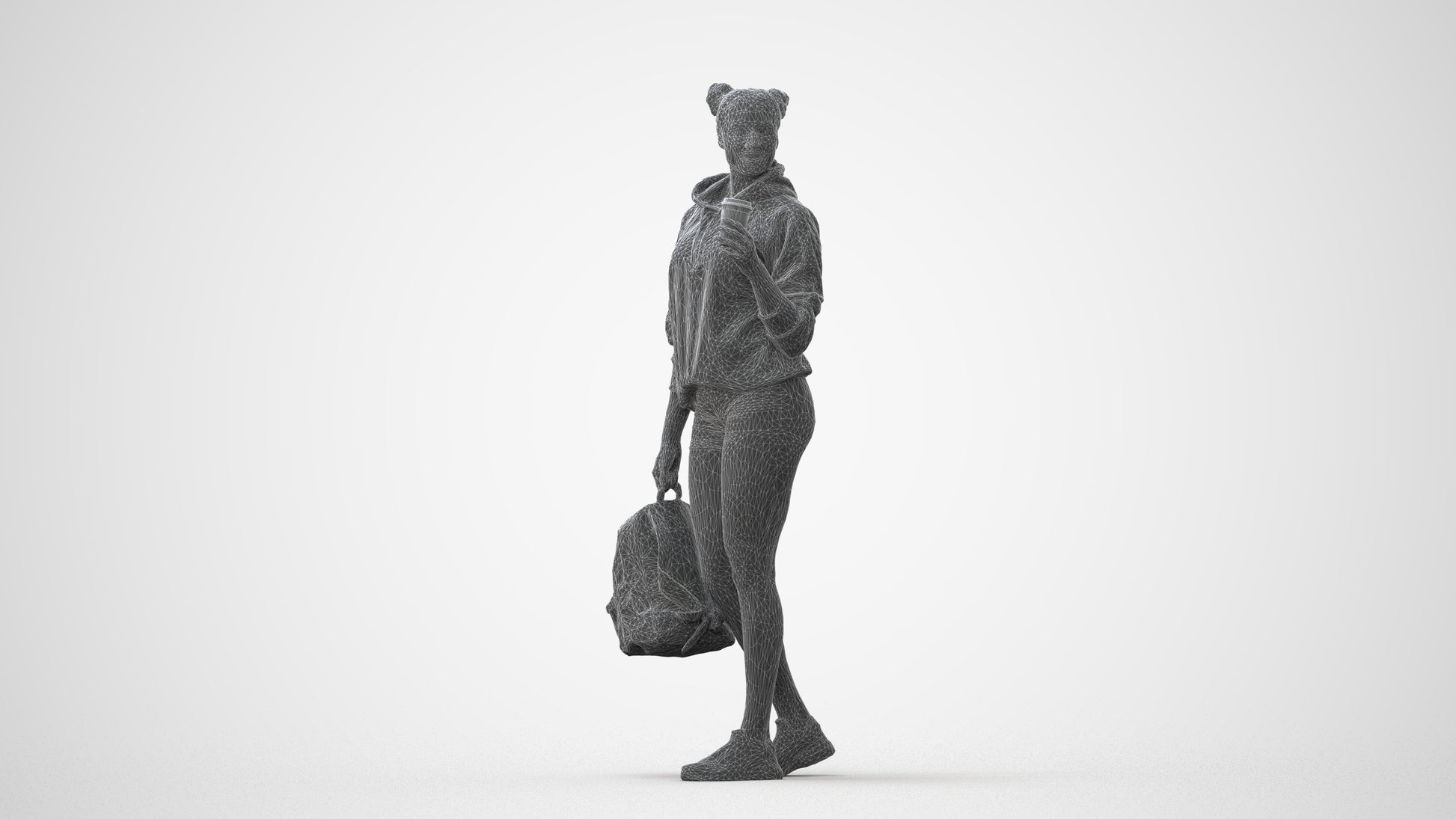 realistic 3D woman casual walking, scanned archviz people for Blender and 3ds Max, square thumbnail