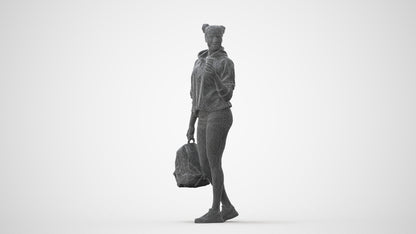 realistic 3D woman casual walking, scanned archviz people for Blender and 3ds Max, square thumbnail
