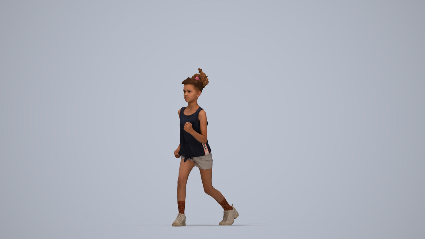 photogrammetry 3D girl sport kids, realistic human model archviz FBX, top-down view render